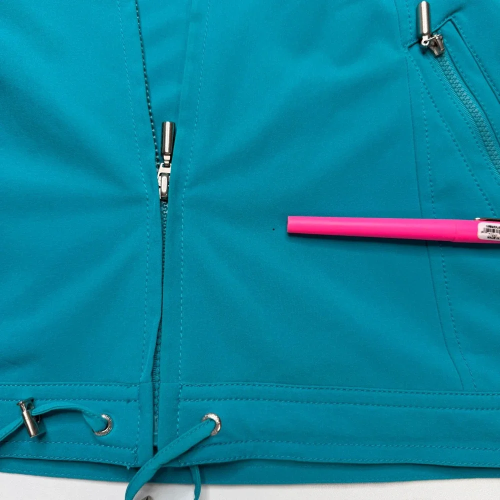 Chicos Zenergy Vest Pants Set Women 12 Teal Blue Zip Performance Athleisure Golf